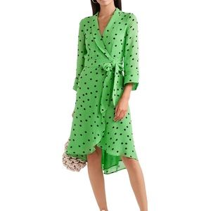 Ganni polka dot green wrap dress